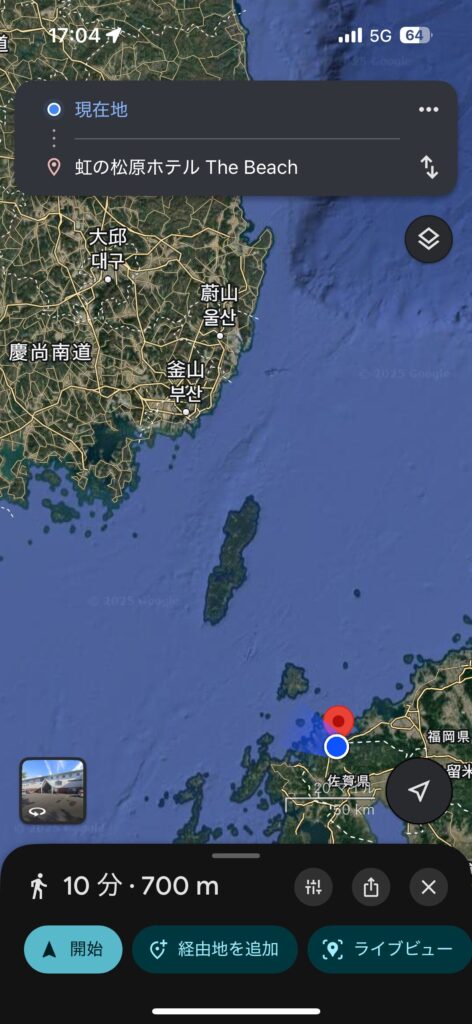 唐津と韓国を一枠で撮影したGoogleマップのスクリーンショット