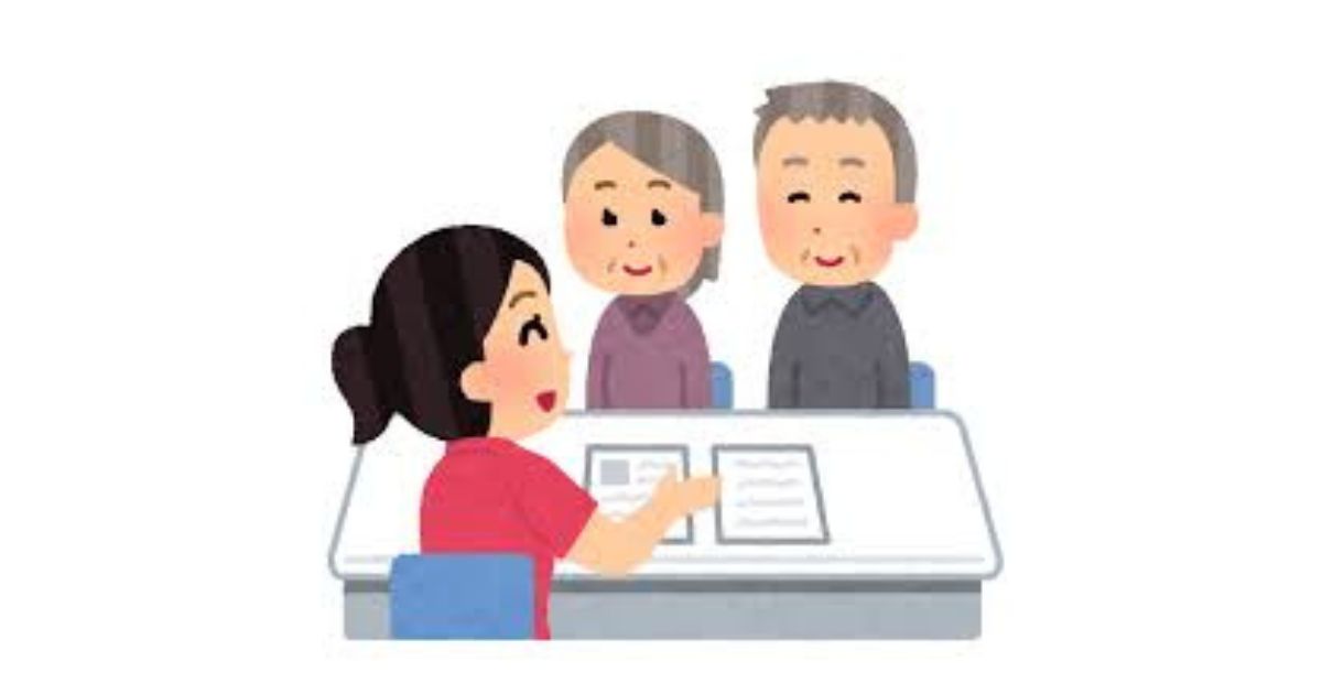 税申告で老夫婦2人が職員と話しているところ
