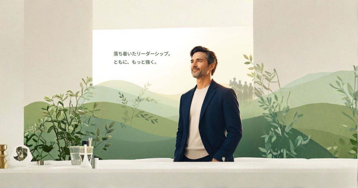 落ち着いたリーダーシップの文字に男性の画像