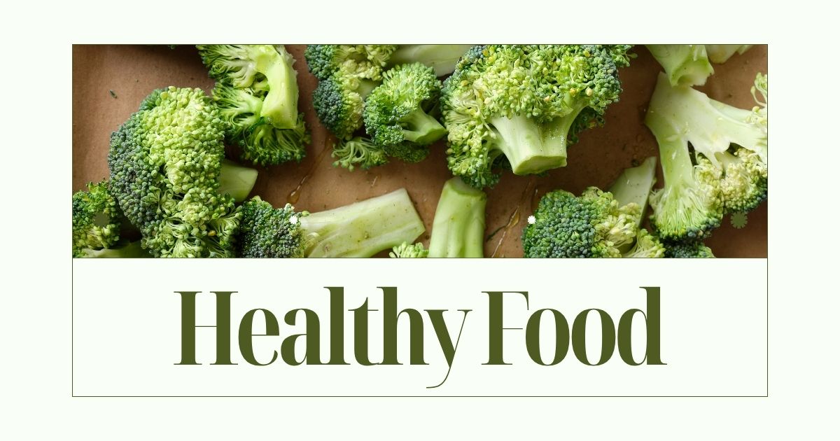 Healthy Foodの文字と背景にブロッコリーの画像